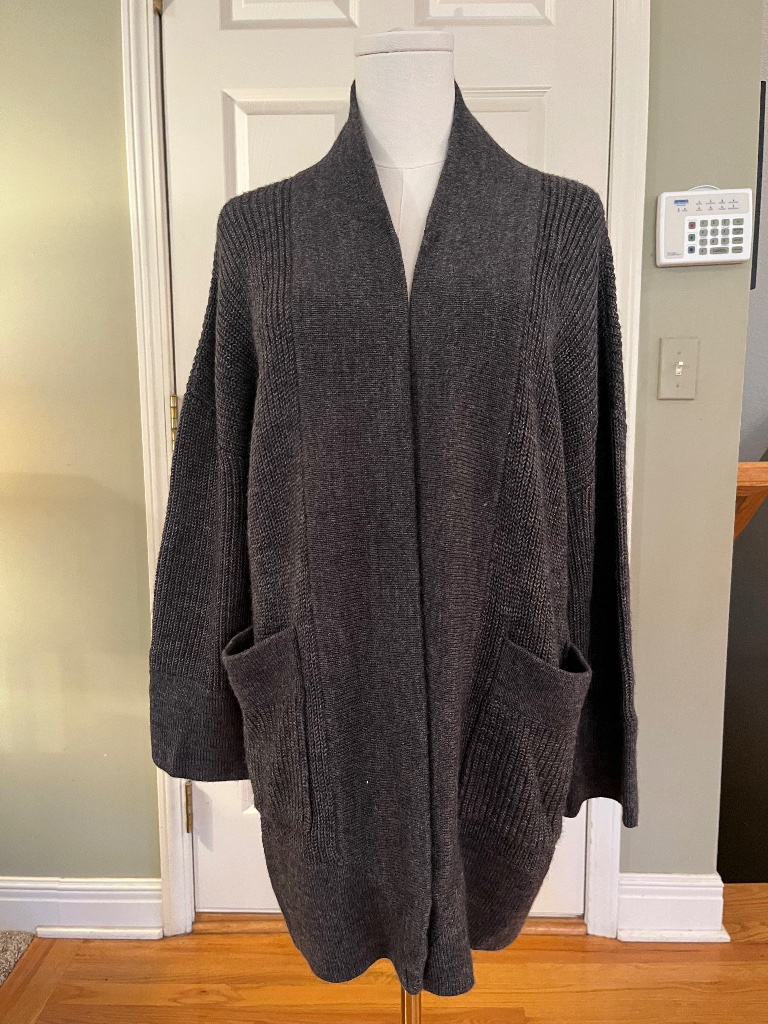 J. Crew Charcoal Gray Open Front Longline Knit Cardigan Sweater With Pockets - M